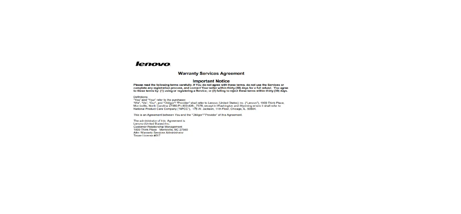 Lenovo Warranty Information Lenovo Warranty Information