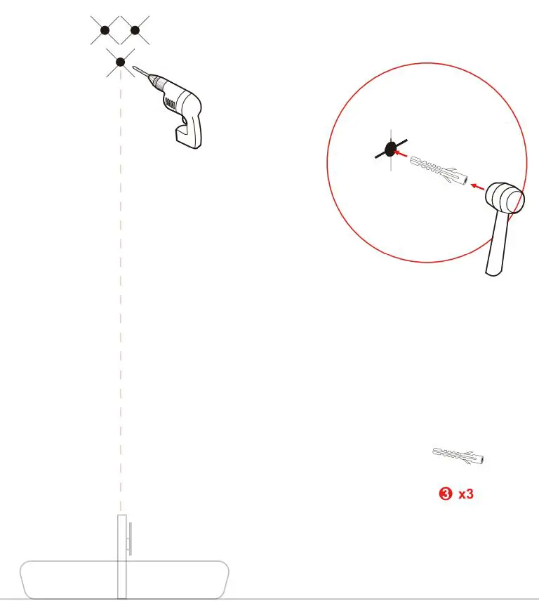 GETPRO M2424B 24 Inch Round LED Vanity Mirror Wall Hanging Mirror Installation Guide - Drill and Insert the wall anchor