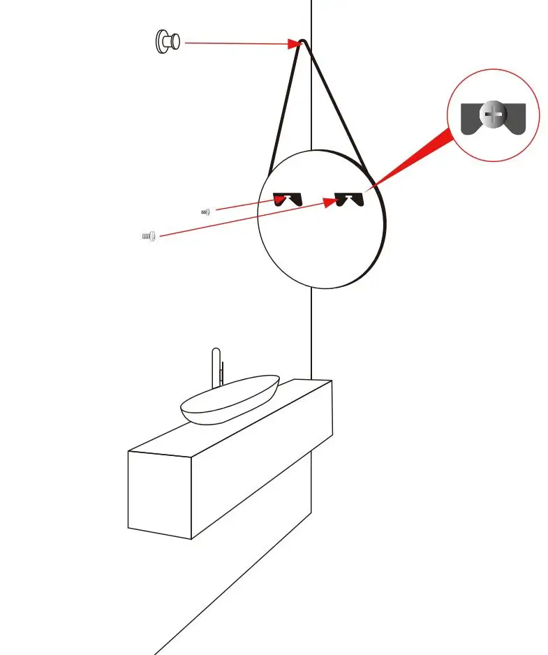 GETPRO M2424B 24 Inch Round LED Vanity Mirror Wall Hanging Mirror Installation Guide - Fix the holes on the back of the mirror with the matching screws