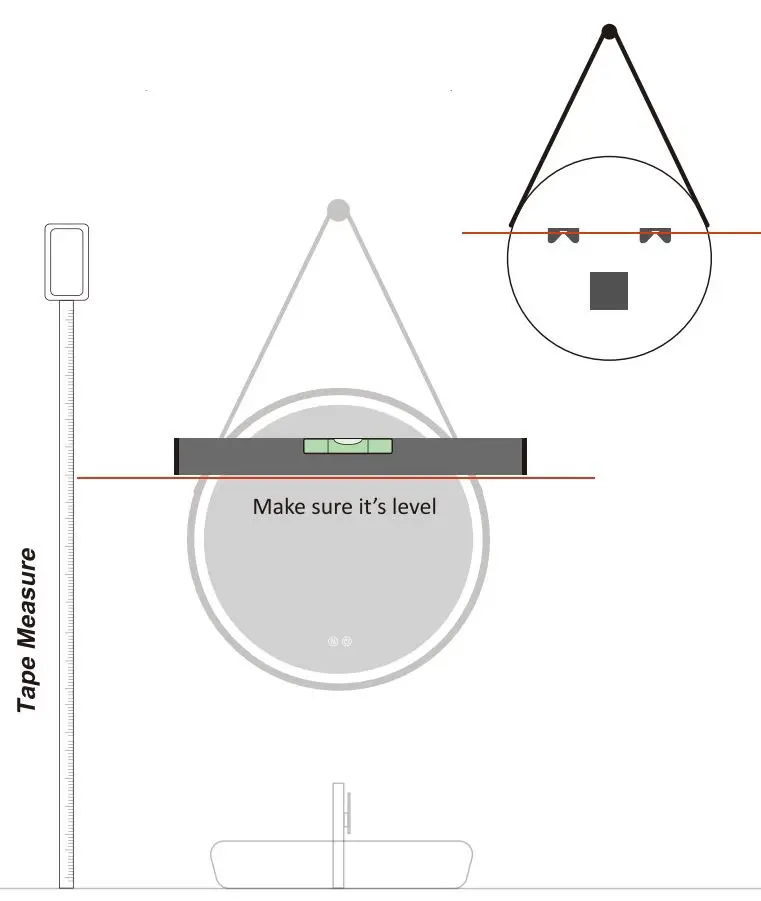 GETPRO M2424B 24 Inch Round LED Vanity Mirror Wall Hanging Mirror Installation Guide - Hang the mirror with the pendant