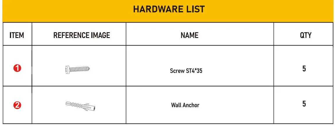 GETPRO M2424B 24 Inch Round LED Vanity Mirror Wall Hanging Mirror Installation Guide - Hardware List