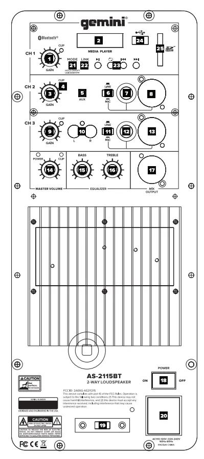 gemini AS Series Professional Audio Bluetooth 15 inch Portable Active PA Loudspeaker - Remote 2