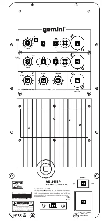 gemini AS Series Professional Audio Bluetooth 15 inch Portable Active PA Loudspeaker - Remote