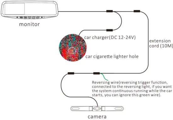VECLESUS VT1 HD Car Mirror Rear View Camera System - Connection Diagram