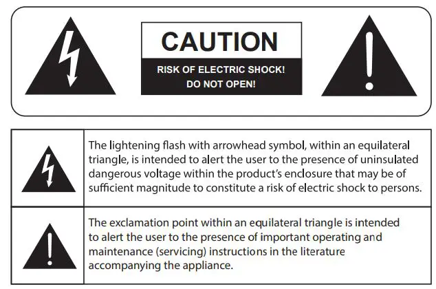Boston acoustics TVEE 22 Soundbar User Manual - Warning Risk of Electric shock icon