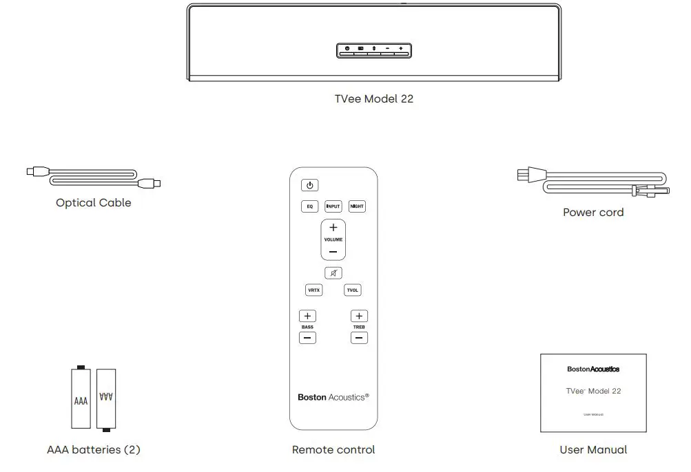 Boston acoustics TVEE 22 Soundbar User Manual - What’s in the Box