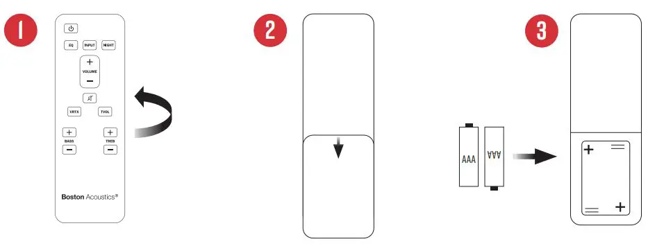 Boston acoustics TVEE 22 Soundbar User Manual - set up the remote