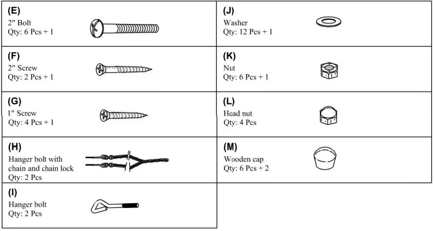 Member s Mark Painted Porch Swing Instruction Manual - Hardware