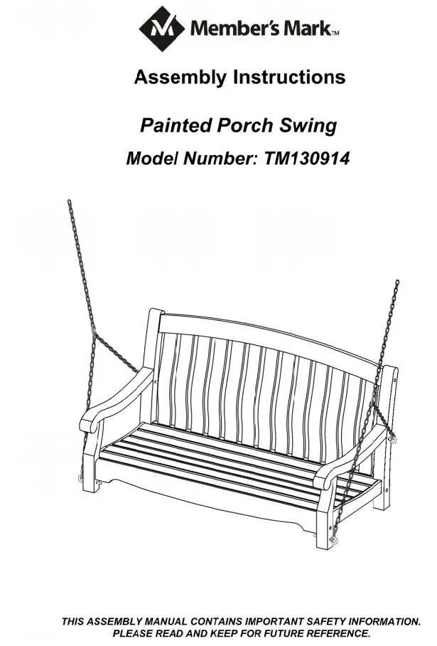 Member s Mark Painted Porch Swing Instruction Manual