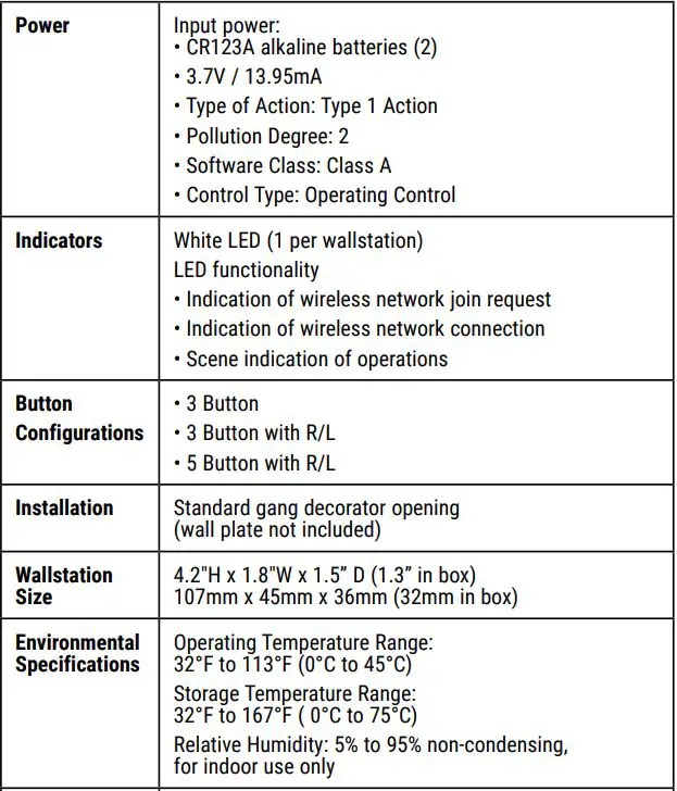 Cooper Lighting WaveLinx Lite Wallstation Bluetooth Low Energy Instructions - Specifications