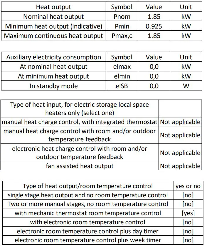 Russell Hobbs RHEFSTV2003B 1.85KW Black Electric Stove Fire User Guide - Information Requirements for Electric Local Space Heaters