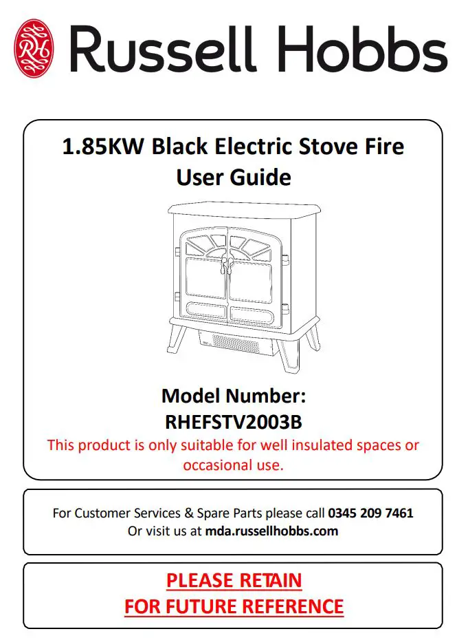 Russell Hobbs RHEFSTV2003B 1.85KW Black Electric Stove Fire User Guide