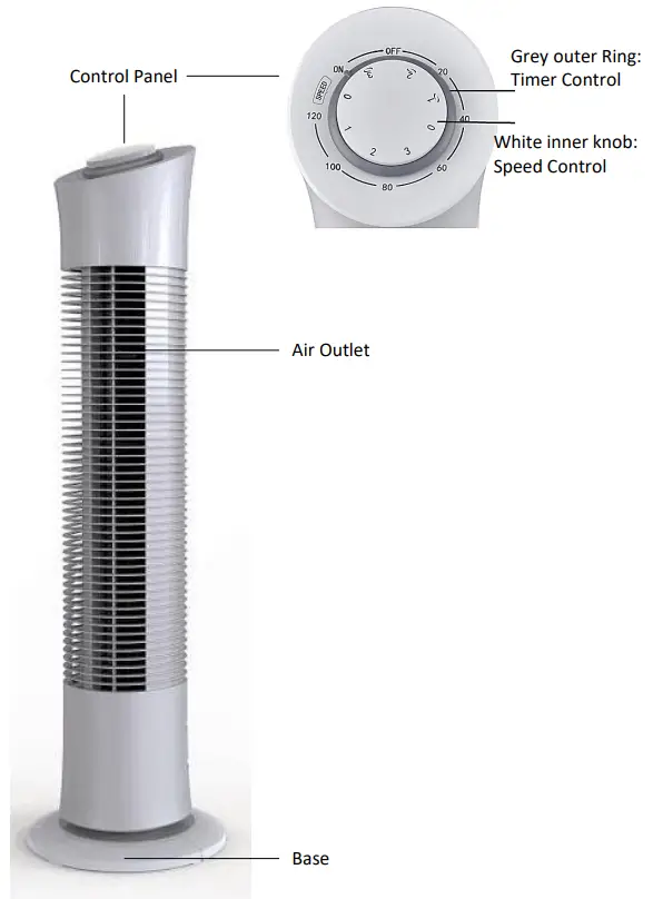 Goldair GCTF170 76cm Tower Fan - Components
