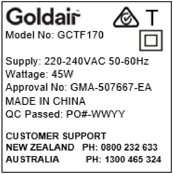 Goldair GCTF170 76cm Tower Fan - fig