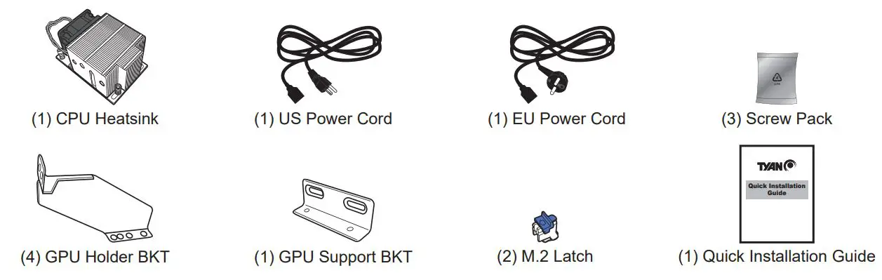 TYAN FT65T-B8030 AMD EPYC GPU Pedestal Server Installation Guide - Accessories