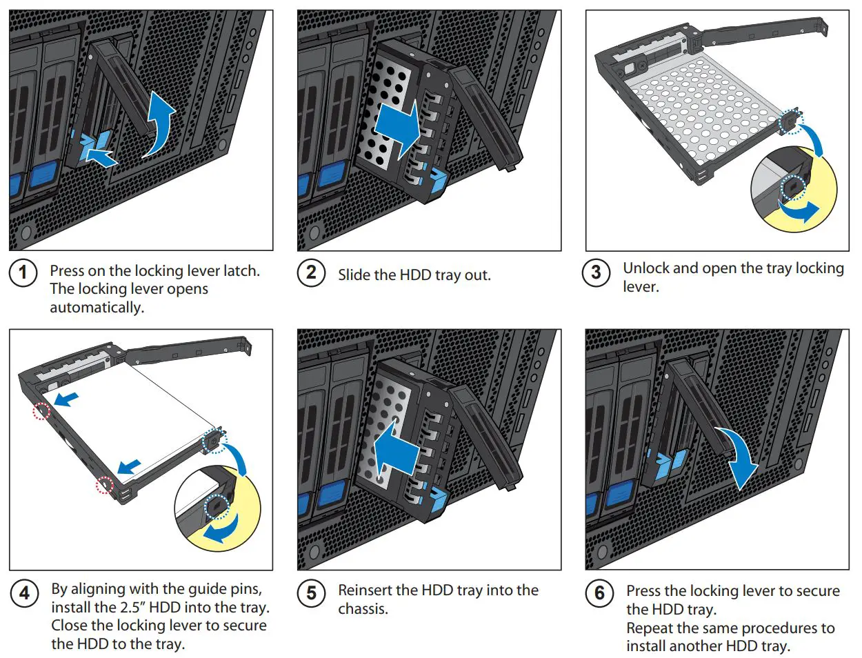 TYAN FT65T-B8030 AMD EPYC GPU Pedestal Server Installation Guide - Install the Front Hard Disk Drives