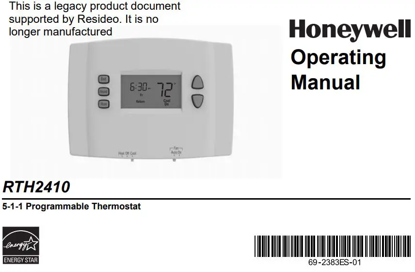 Honeywell RTH2410 Programmable Thermostat User Manual