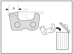 se a round file and a file gauge to sharpen the cutting teeth. information on the recommended dimension of the file and gauge for the saw chain installed on your product.