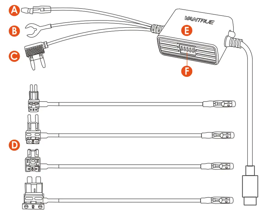 VANTRUE 3 Lead ACC Dash Cam Hardwire Kit - Product View
