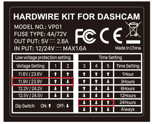 VANTRUE 3 Lead ACC Dash Cam Hardwire Kit - voltage