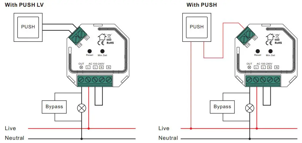 ZigBee SR-ZG9040A-S Micro Smart Dimmer Instructions - 2-Wire Connection With No Neutral Lead