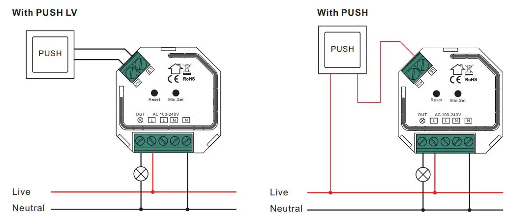 ZigBee SR-ZG9040A-S Micro Smart Dimmer Instructions - 3-Wire Connection With Neutral Lead