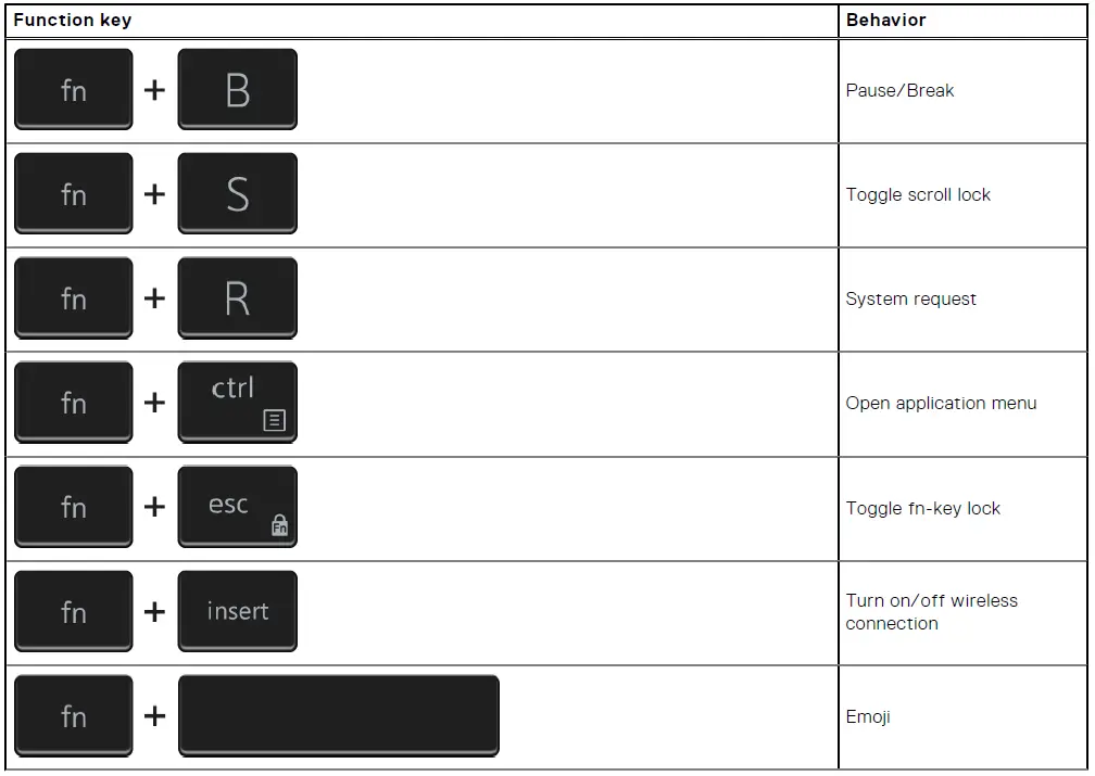 DELL Inspiron 3505 Keyboard shortcuts 2