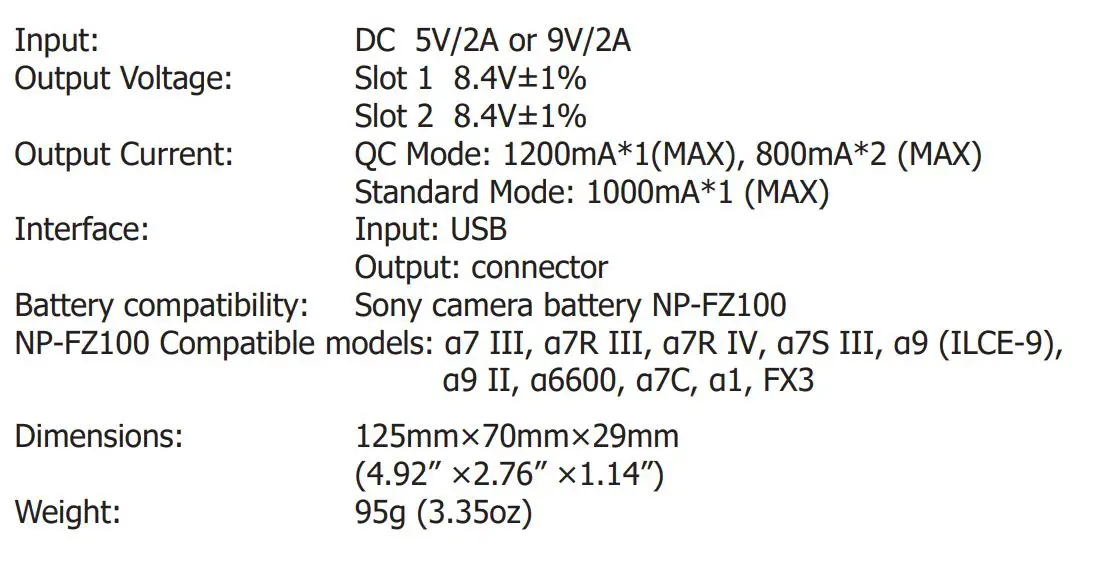 NITECORE USN4 Pro Dual Plot USB Digital Battery Charger - Specifications