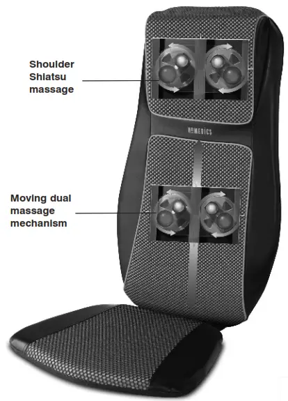 Homedics MCS-600H Deluxe Shiatsu Massaging Cushion Shoulder and Back Massage Mechanisms Instruction - Moving dual