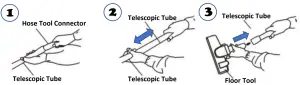 DAEWOO FLR00047GE Tornado Pet 700W Bagged Vacuum -Attaching the Telescopic Tube
