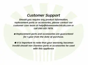 DAEWOO FLR00047GE Tornado Pet 700W Bagged Vacuum - customer support