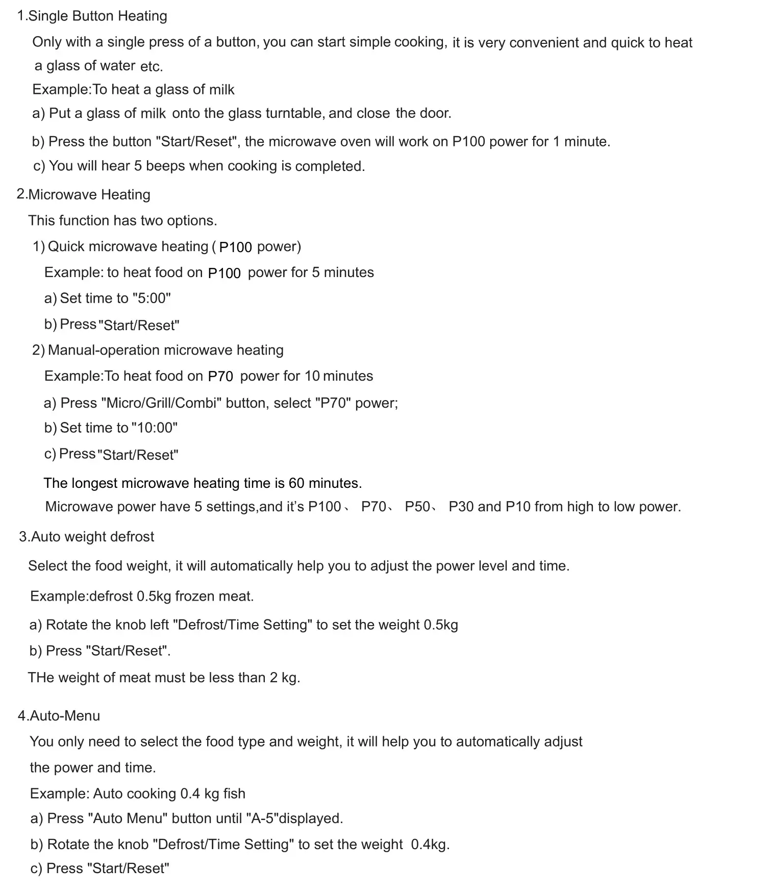 ARTUSI AMO31TK 31L Built-In Microwave Oven - Operation Instruction