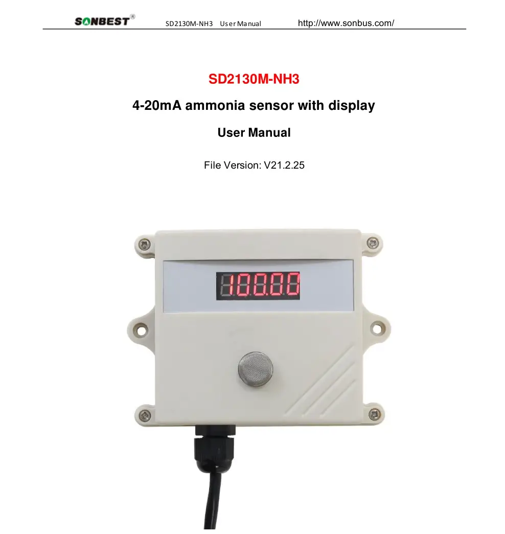 SONBEST SD2130M-NH3 4-20mA Ammonia Sensor with Display User Manual