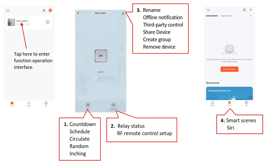 QUANTEK CPWIFISW1 WiFi Smart Switch - App functions