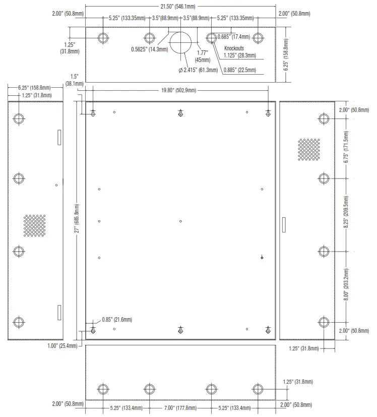 Altronix TROVE T2MK7F8PQ 8 Door Kit with Fused Outputs - Trove2 Enclosure Dimensions