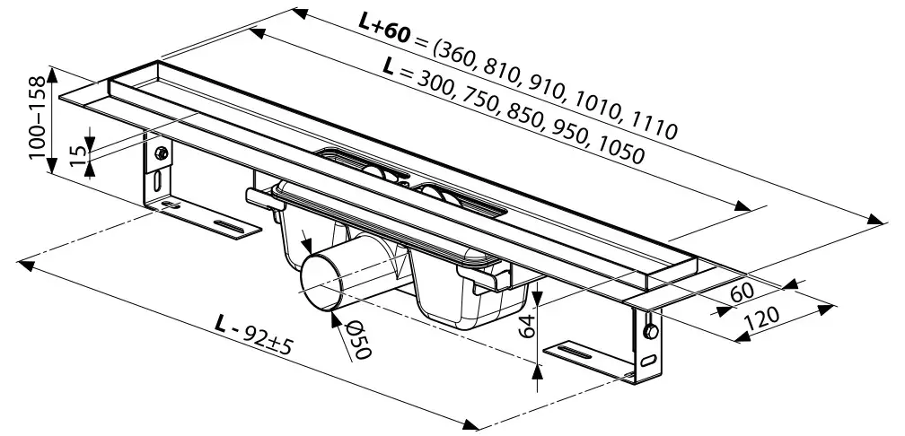 RAVAK X01388 Runway 850 Shower Trap Runway - Figure 1