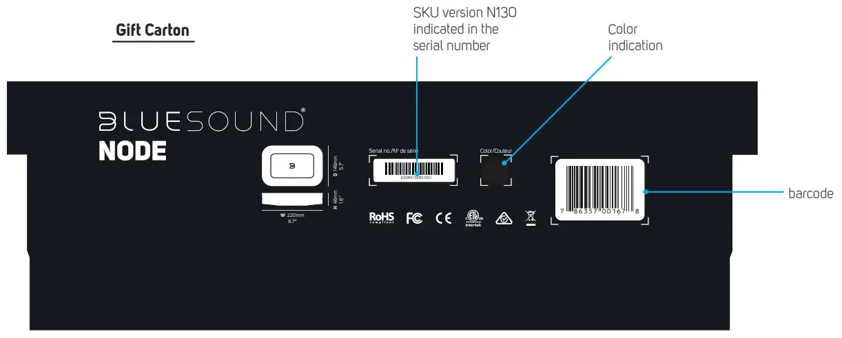 BLUESOUND NODE Wireless Multi-Room Hi-Res Music Streamer - PACKAGING & MARKINGS