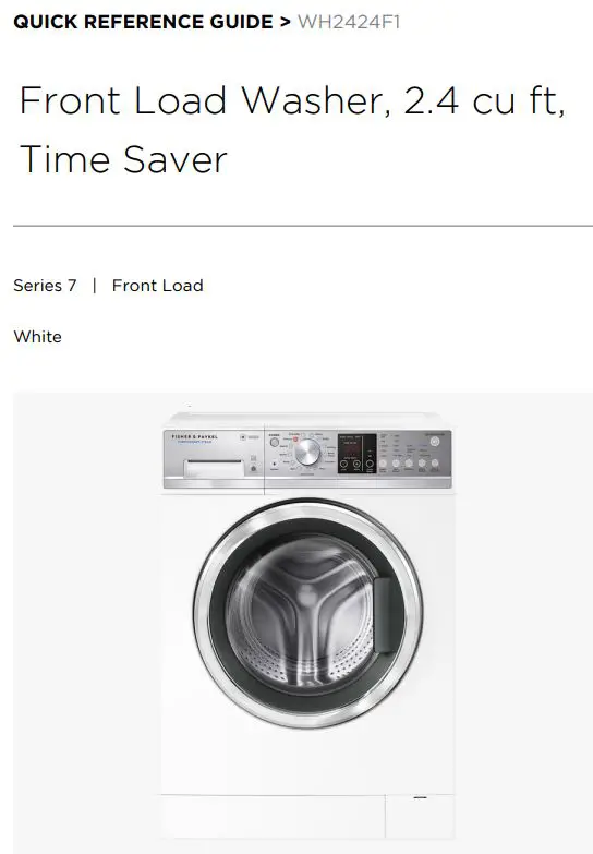 FISHER PAYKEL WH2424F1 Front Load Washer 2.4 cu ft Time Saver User Guide