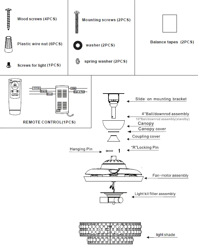 Parrot-Uncle-F3527110V-36-Inch-Matte-Black-Retractable-3-Blade-Wood-Beads-Chandelier-Ceiling-Fan-fig 1