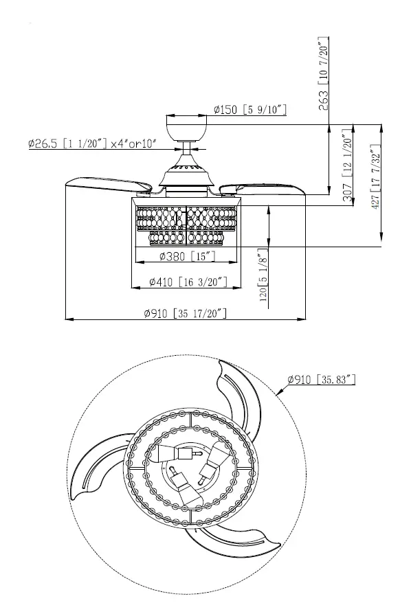 Parrot-Uncle-F3527110V-36-Inch-Matte-Black-Retractable-3-Blade-Wood-Beads-Chandelier-Ceiling-Fan-fig 12