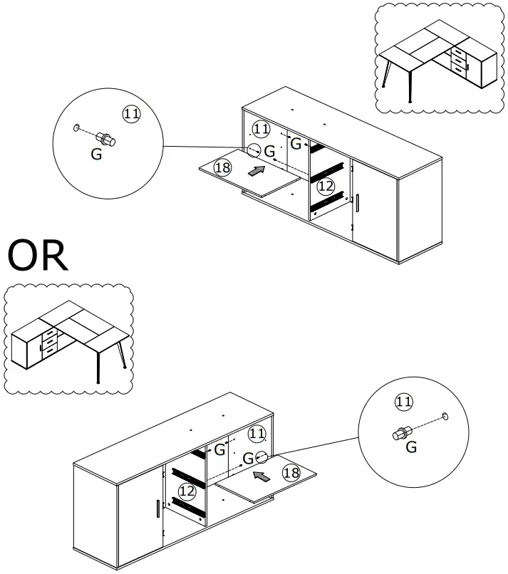 FUFU GAGA KF210153 03 L Shaped Wooden 3 Drawer Desk - Figure 22