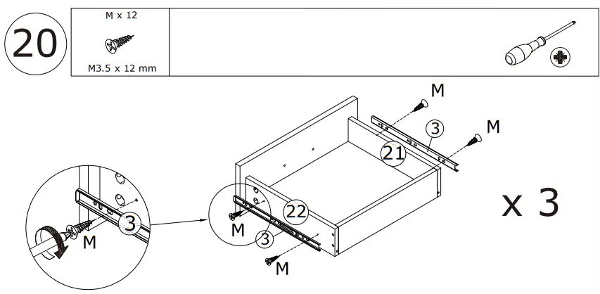 FUFU GAGA KF210153 03 L Shaped Wooden 3 Drawer Desk - Figure 34