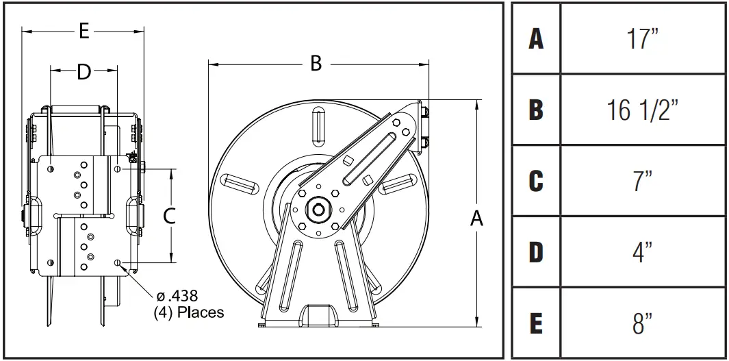 REELCRAFT DP7000 Series Spring Driven Hose Reels - Dimensions