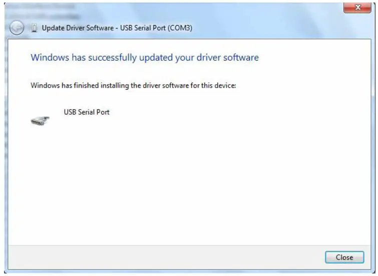 DIGITUS DA-70168 USB-C Serial Adapter - Press Close to close this window and go back to the Device Manager Windows