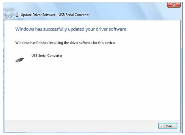 DIGITUS DA-70168 USB-C Serial Adapter - Press Close to close this window and go back to the Device Manager Window