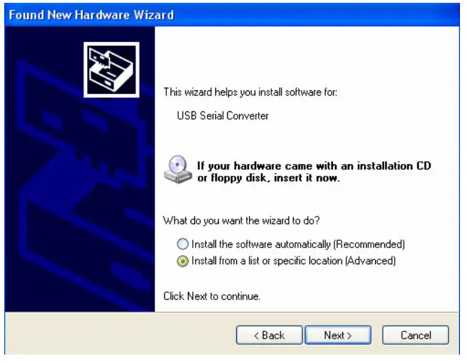 DIGITUS DA-70168 USB-C Serial Adapter - Select “Install from a list or specific location(Advanced)”,click “Next” to continue
