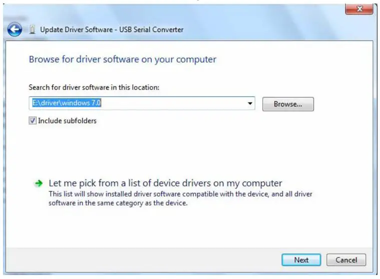 DIGITUS DA-70168 USB-C Serial Adapter - click“Browse” and choose the corresponding OS driver in CD. Click “Next” to continue