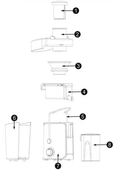 wilfa JU1S400 Squeezy Juicer Extractor - Parts and contents