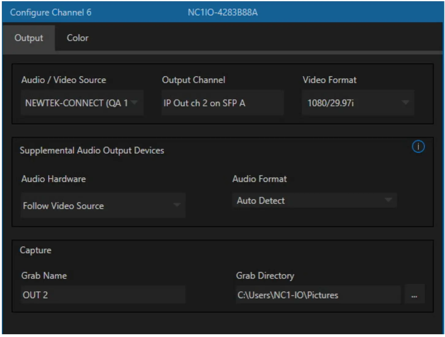 Configure Channel panel
