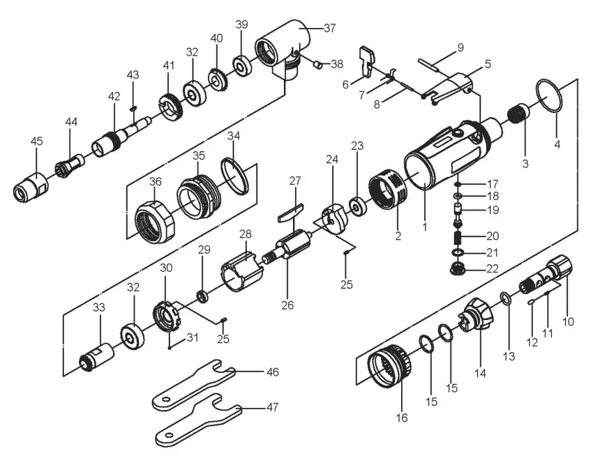 Clarke CAT206 X-PRO Composite Air Angle Die Grinder - Diagram